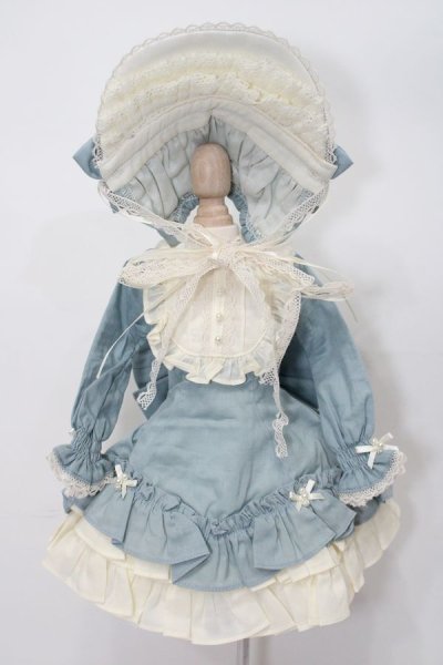 画像1: MSD/OF:Frill bonnet dress set(Indi blue):Nine9 Style製 S-24-06-16-257-GN-ZS (1)